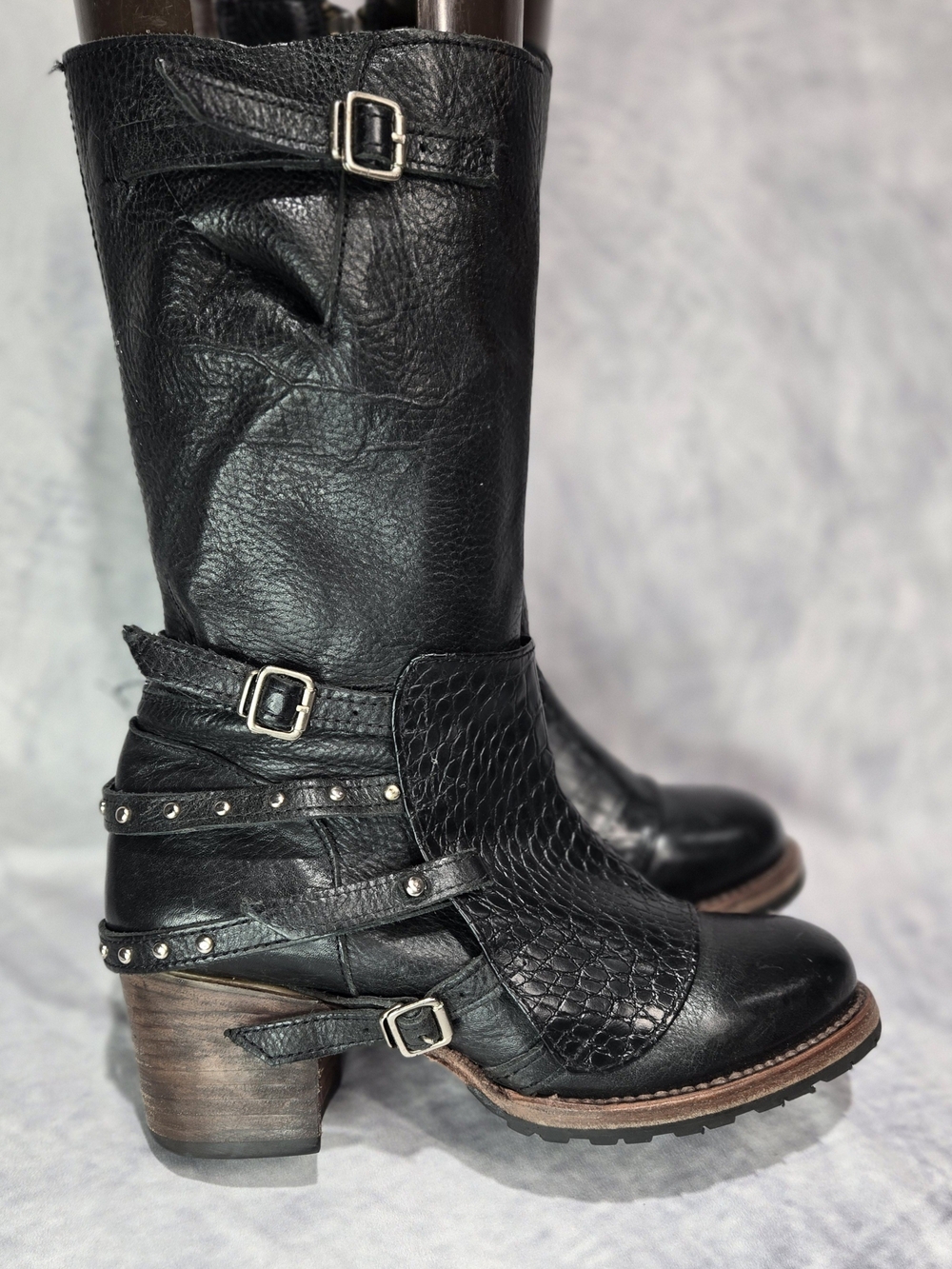 Freebird by Steven Clayton Harness Buckle Mid-Calf Boots in black